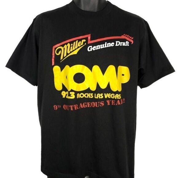 Miller Genuine Draft Guitar T Shirt Vintage 80s KOMP 92.3 Las Vegas 50/50 - Picture 1 of 6